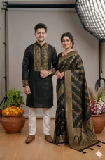 Couple Silk Saree and Dhupian Silk Panjabi Set, Sizes 38 to 46