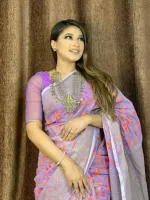 Women's Screen Print Saree in Half Silk, 12 Haath Length