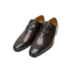 25024-Coffee Formal Genuine Cow leather Alligators with TPR Welted Sole Monk Strap For Men