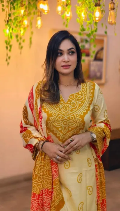 Printed Linen Kameez and Salwar Three Piece, 6 Colour Choices