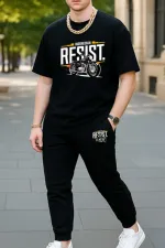 Men's Relaxed Fit Cotton Tee and 280 GSM Suit Fabric Trouser Combo