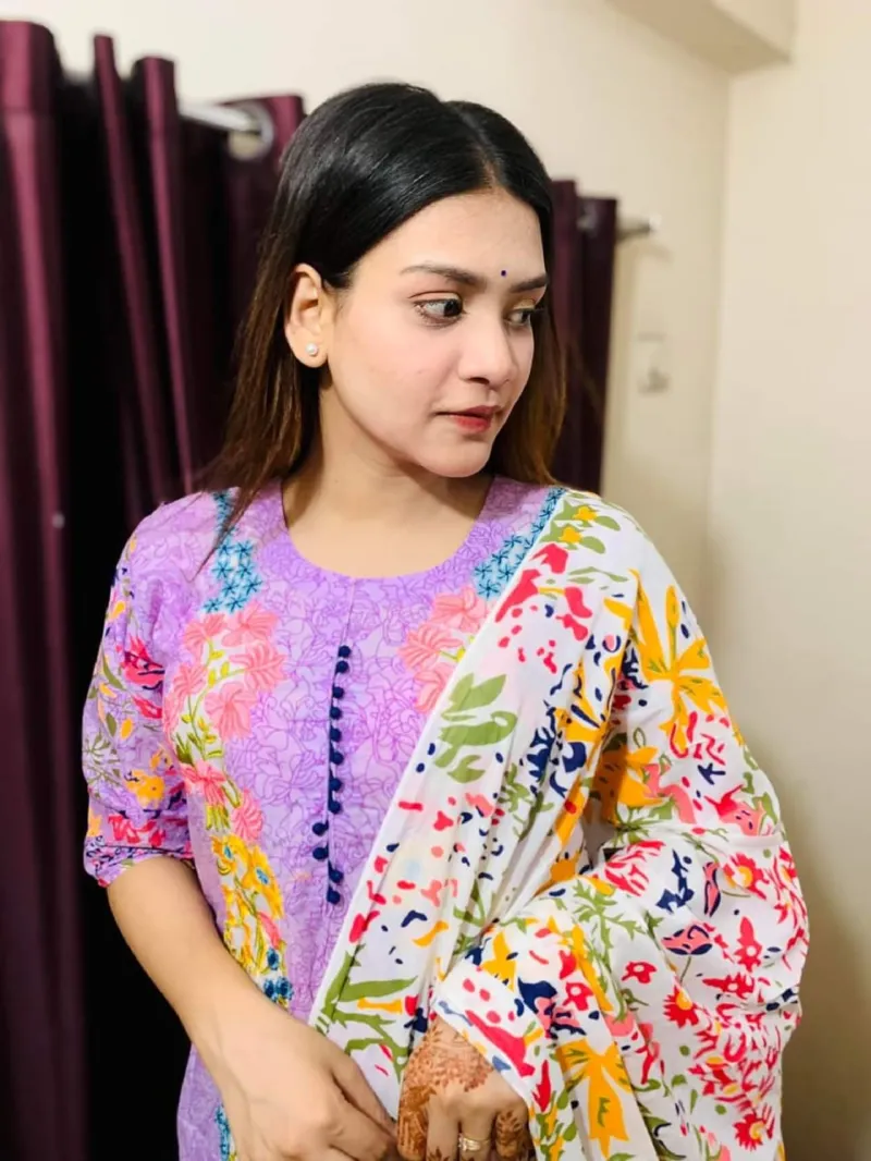 Embroidered Voile Three Piece with Screen Print Cotton Orna