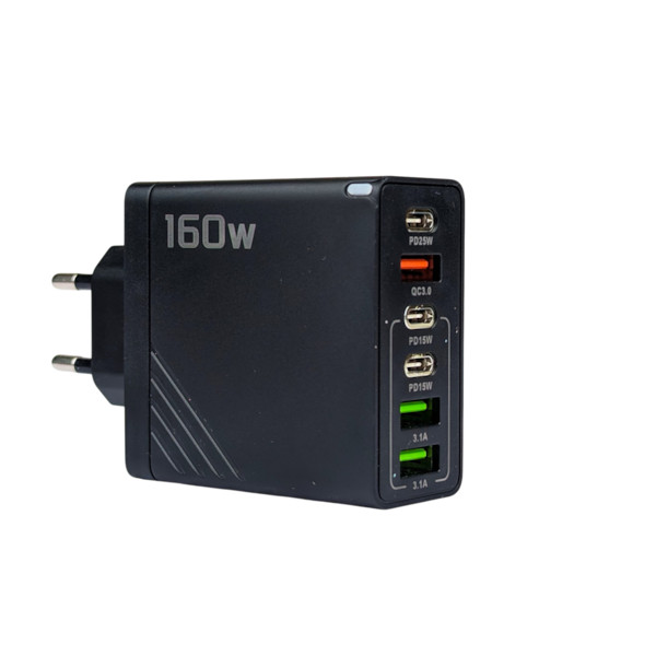 160W Super Fast Multi-Port GaN Charger with 6-in-1 Power Delivery & Type-C Cable