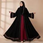 Embroidery Koti Borka with Attached Inner and Long Hijab