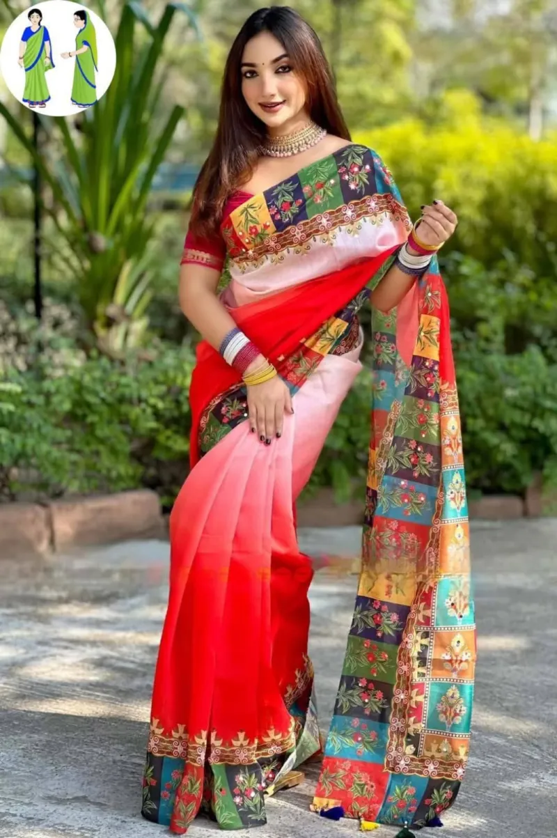 Chanduri Soft Silk Saree with Stone Work and Digital Print