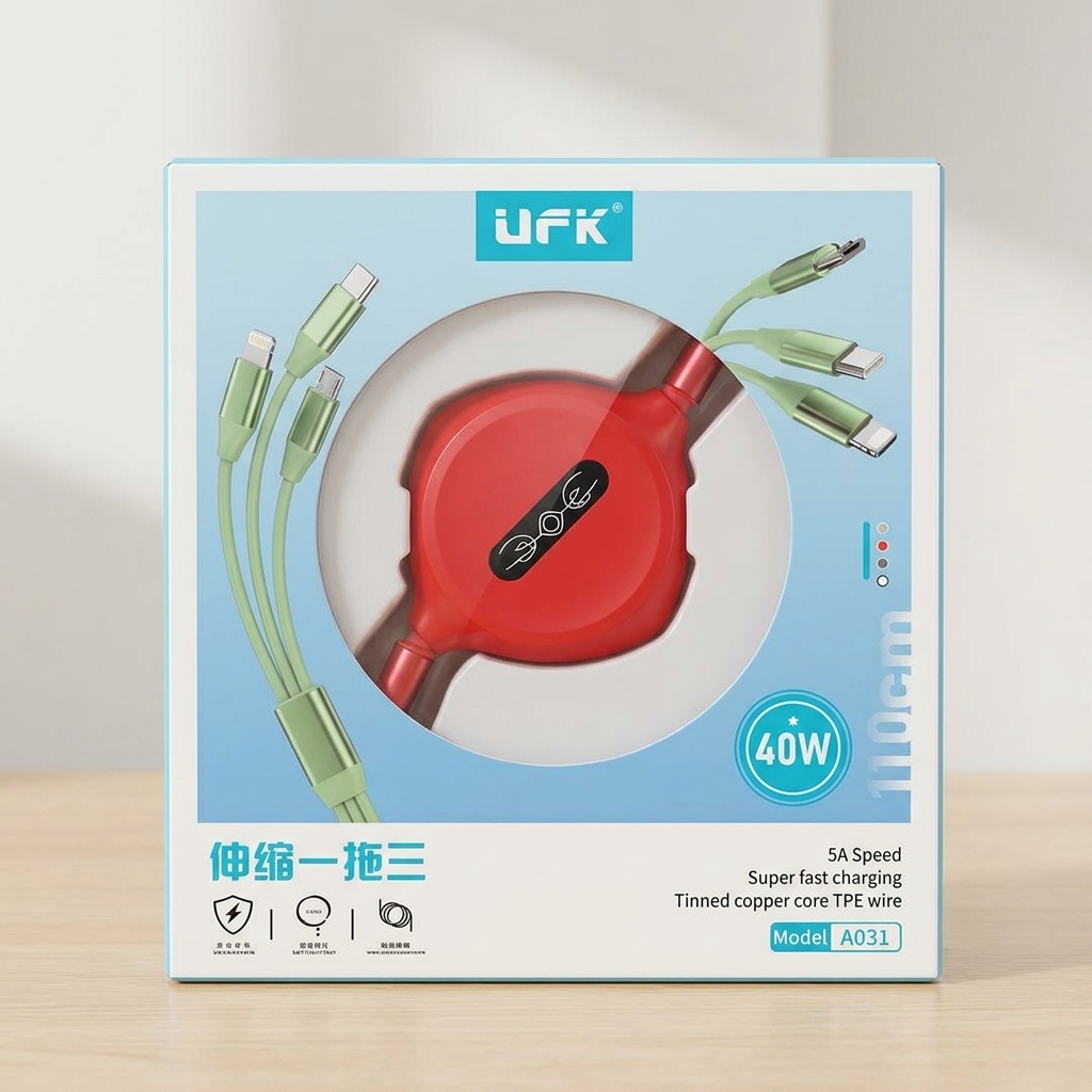 UFK 3-in-1 Retractable Super Fast Charging Cable (A031)