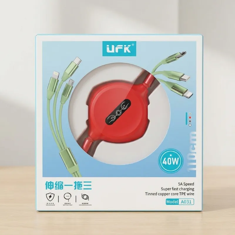 UFK A031 3-in-1 Retractable Fast Charging Cable