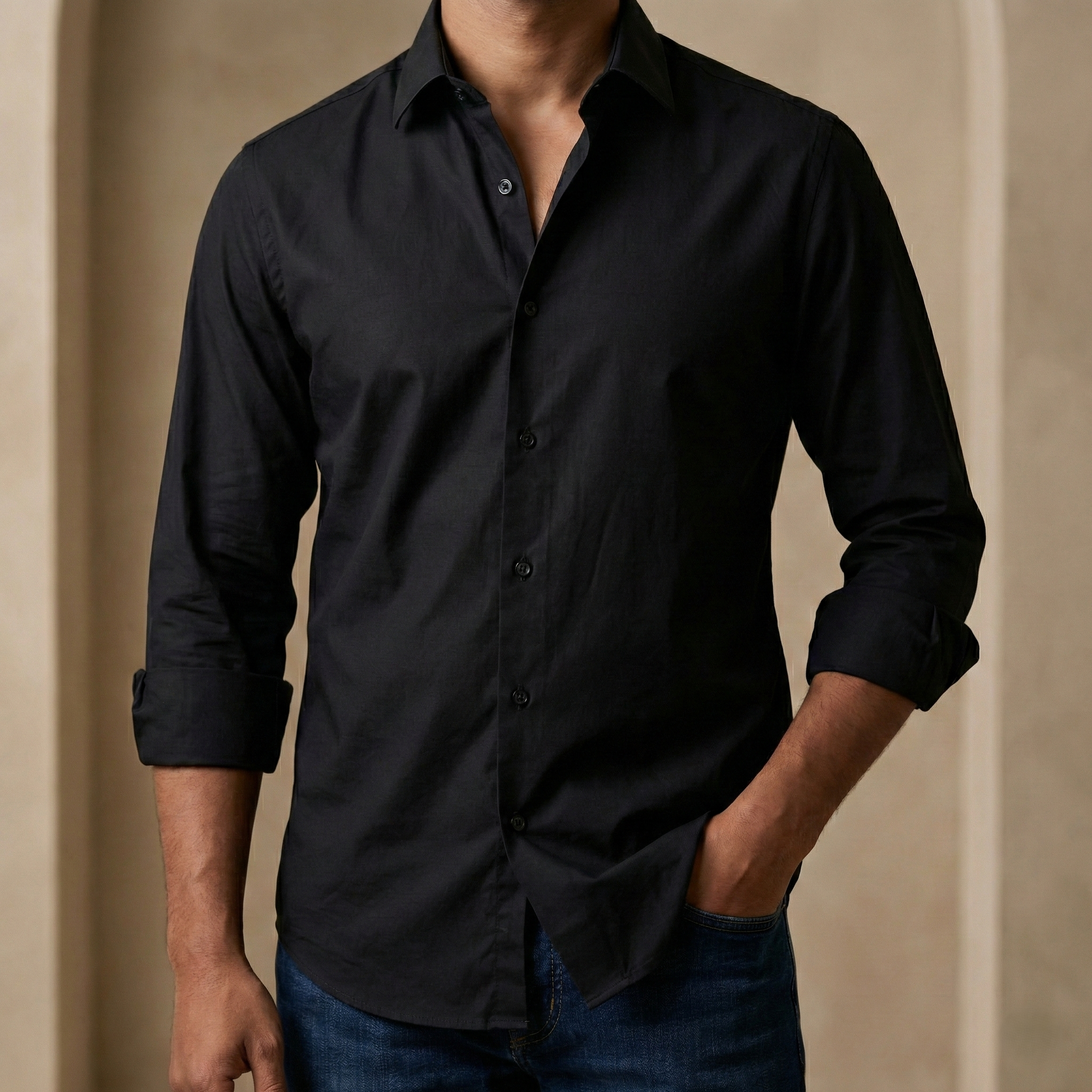 Premium China Micro Stig Shirt (Formal / Casual) (Black)