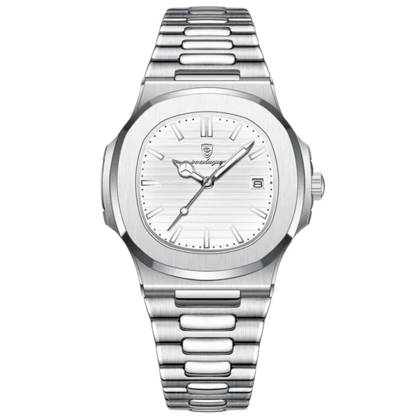 Poedagar 613 Luxury Stainless Steel Strap Watch (White Dial)