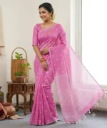 Half Silk Screen Print Saree with Jamdani Design, 5 Colours