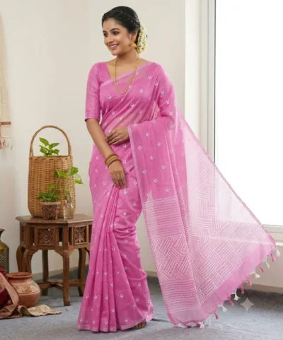 Half Silk Screen Print Saree with Jamdani Design, 5 Colours