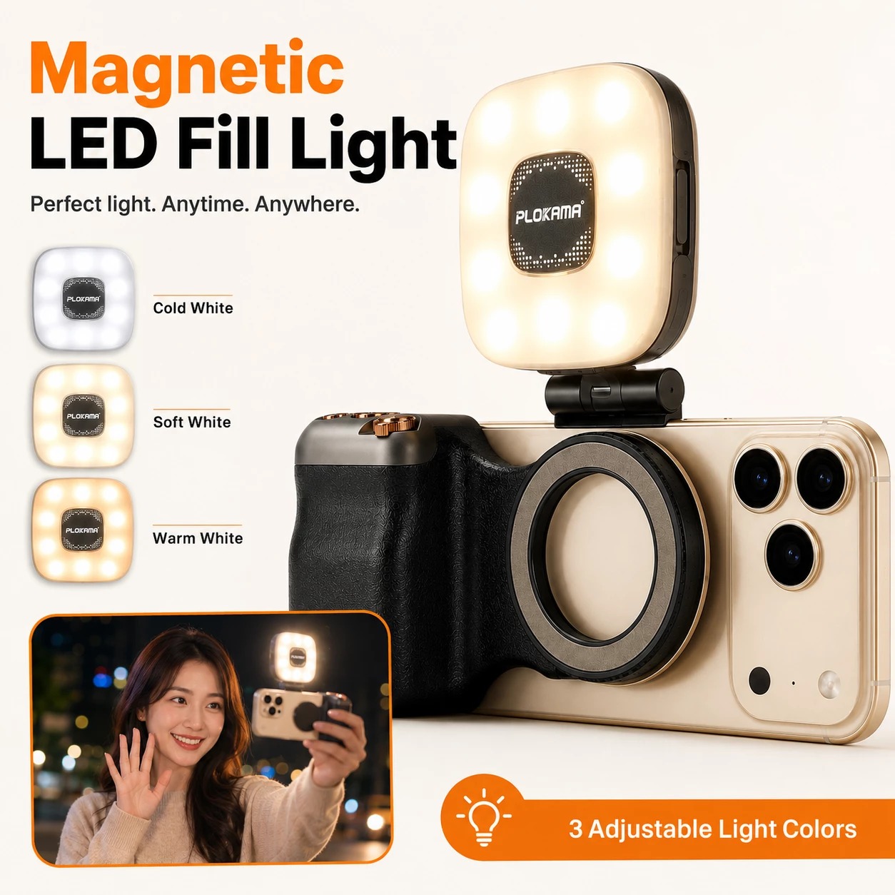 Plokama MG-50 Pro Magnetic Selfie Stick with LED Fill Light & Remote