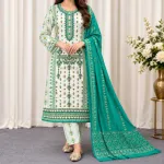 Premium Off-White & Sea-Green Cotton Three-Piece Set