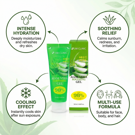 3W Clinic 98% Aloe Vera  Soothing Gel 120ml (Korea)