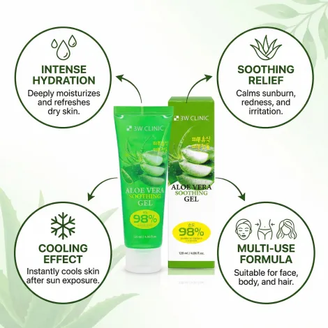 3W Clinic 98% Aloe Vera  Soothing Gel 120ml (Korea)