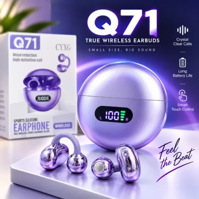 Q71 True Wireless Open-Ear Ear Clip Earbuds with Digital LED Display