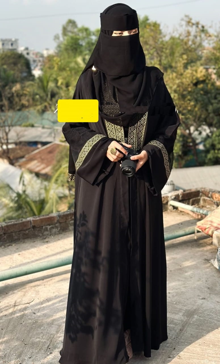 Jannat Embroidery Abaya with Koti, Hijab and Nikab