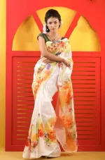 Half Silk Hand Paint Saree for Women, 6 Colour Choices