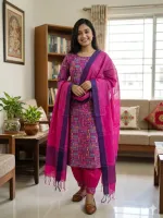 Unstitched Slub Cotton Screen Print Three Piece, Full Sleeve