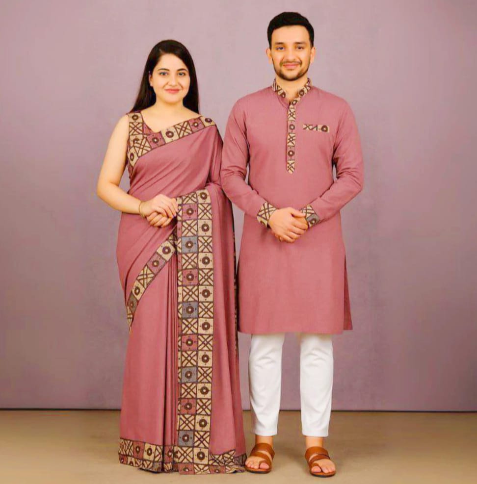 Couple Eid Combo, Digital Print Silk Saree, Panjabi and Pajama