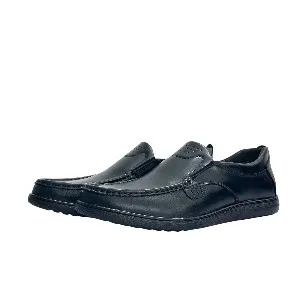 26060-Black Premium Leather Slip-on Lightweight Casual Loafers
