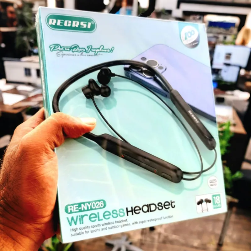 Recrsi RE-NY026 Wireless Bluetooth Neckband Headset | 18 Hours Playtime, Super Waterproof Sports Earphones with Mic, EQ & Magnetic Earbuds