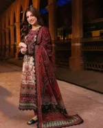 Digital Print Micro Stitch Three Piece with Lace, Sizes 36 to 46