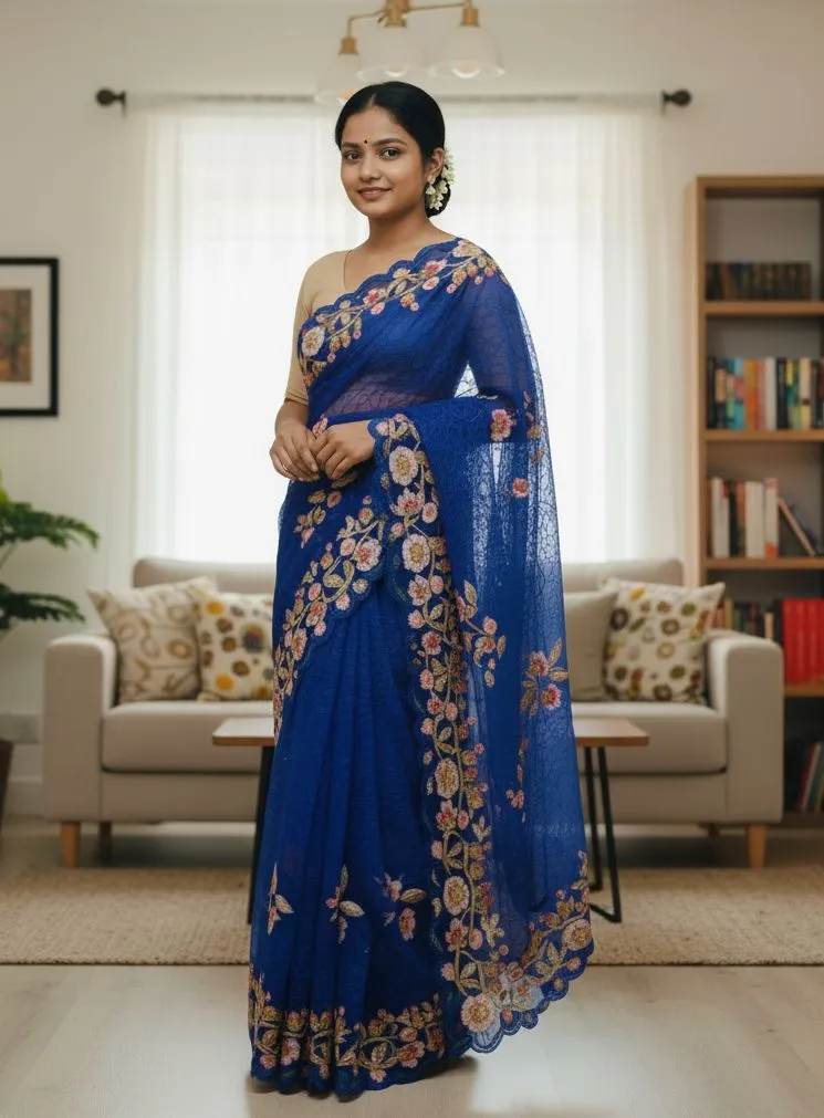 Embroidered Organza Saree for Party and Wedding, 6 Colours
