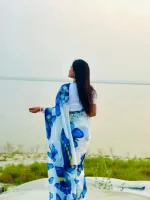 Multi-Colour Print Chanderi Silk Saree with Blouse Piece, 3 Colours