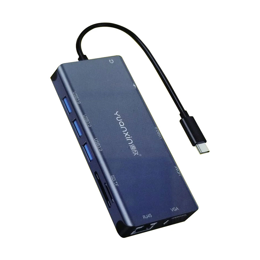 Yuanxin X-3111L USB-C Hub HDMI, VGA, Tri USB, PD, SD, TF, LAN & 3.5mm