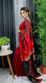 Women's Hand Print Half Silk Saree, 12 Haath Long