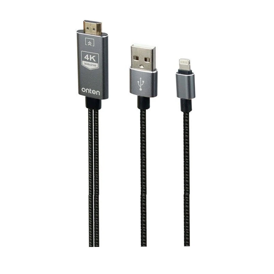 Onten OTN-7519 USB Powered Lightning to HDMI Cable 1.8 Meter Gray