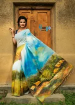 Brush Painted Half Silk Saree, Hand Work in 6 Colours