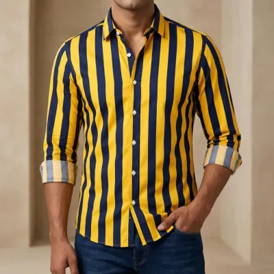 Men's long sleeve stripe / print shirt