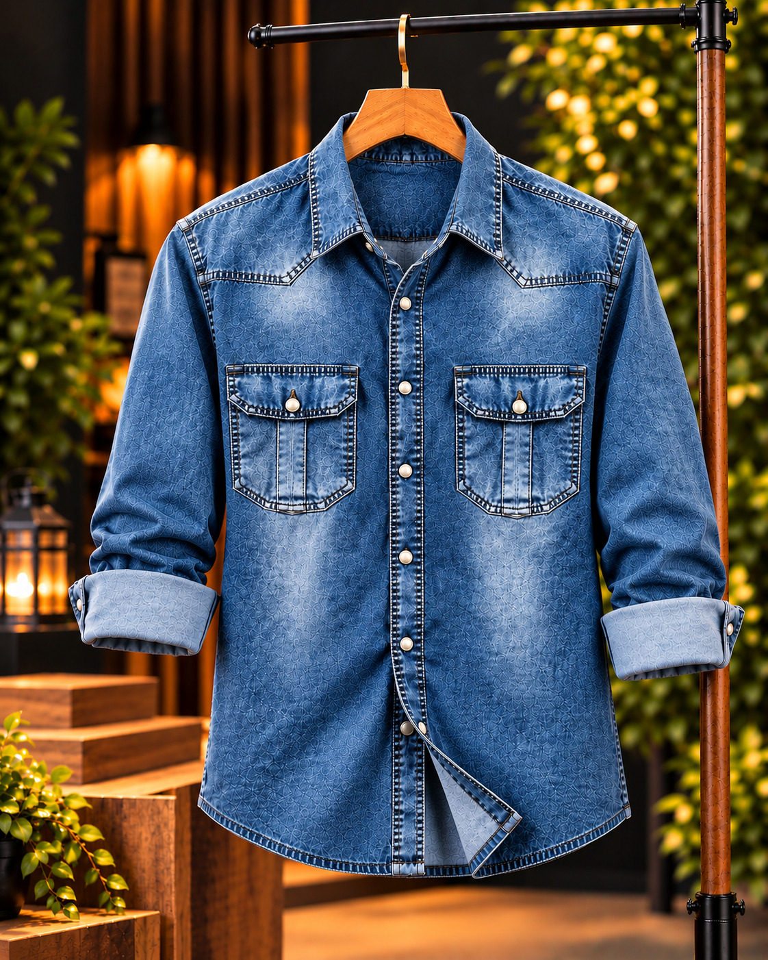 Men's 220+ GSM Denim Shirt for Winter, Sizes M to XL