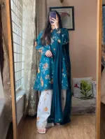 Floral Digital Print Three Piece with Lace and Tassel Work