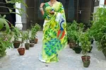 Hand Print Half Silk Saree in a Single Colour