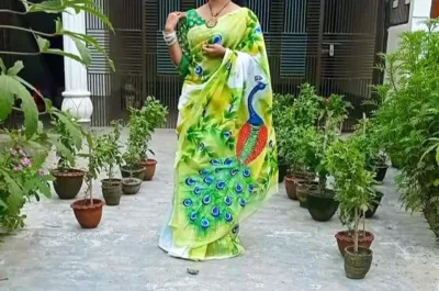 Hand Print Half Silk Saree in a Single Colour
