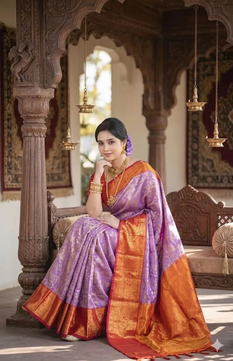 Kanjivaram Saree with Zari Work and Matching Blouse Piece, 4 Colours