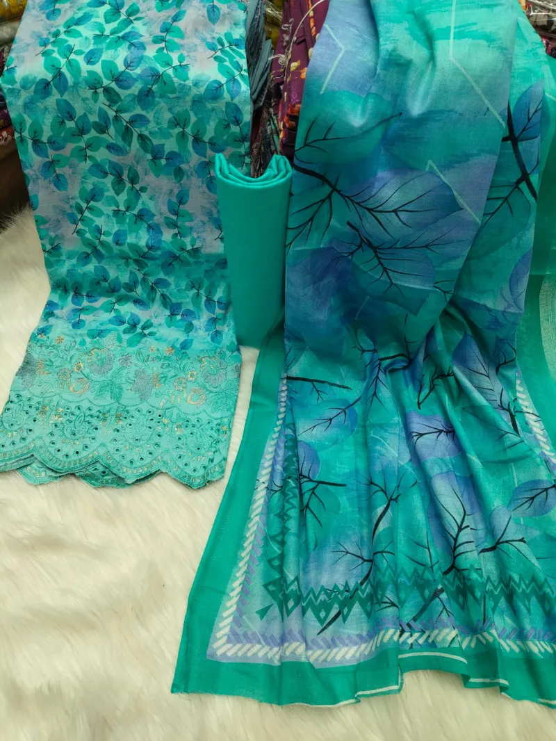 Pure Cotton Digital Print Three Piece with Namazi Orna