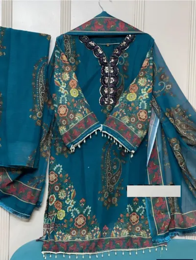 Women's Georgette Three Piece with Computer Embroidery and Beads