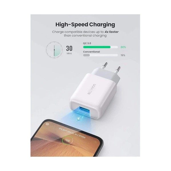 Ugreen CD122 18W USB QC 3.0 White Charger