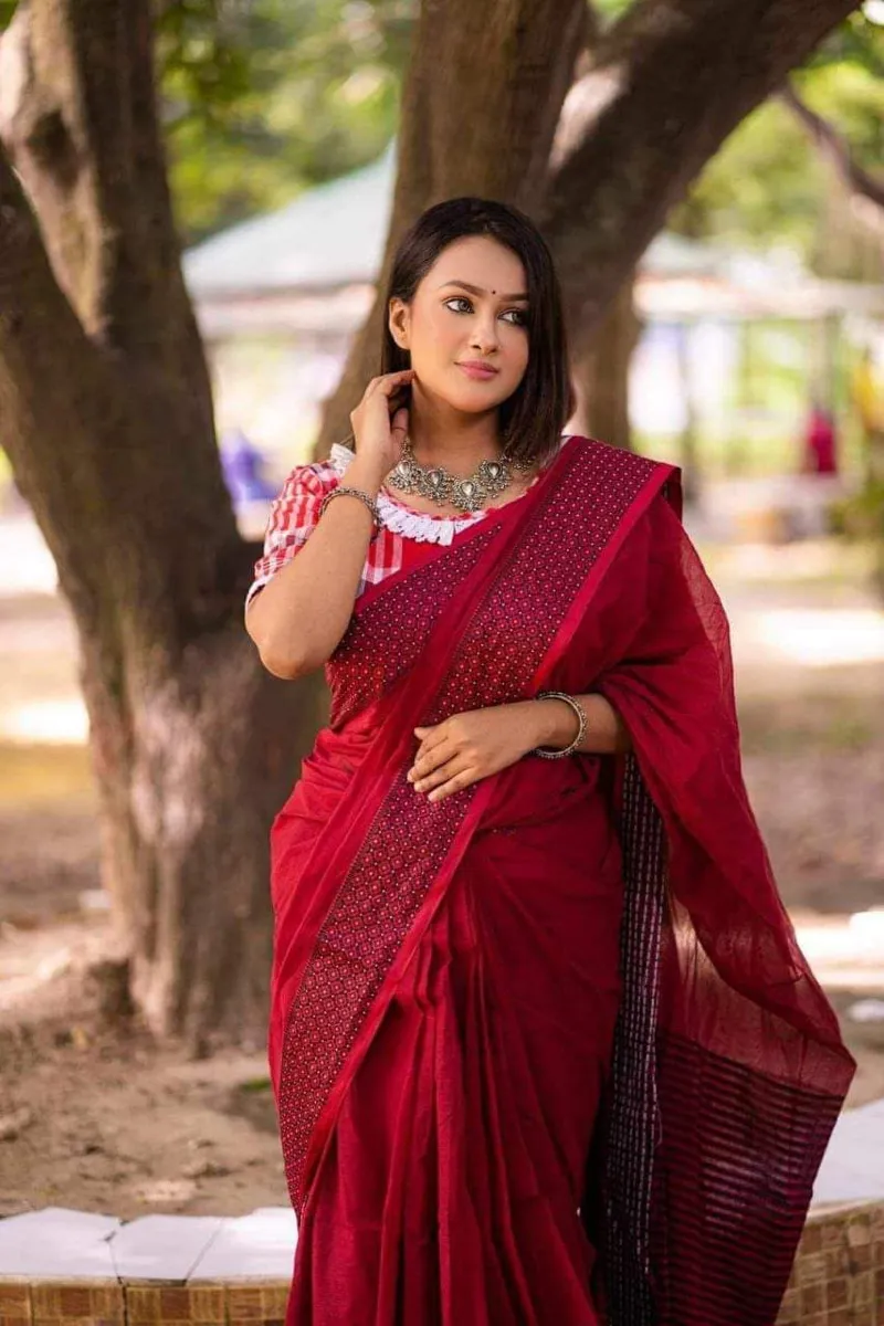 Women's Tangail Saree with Blouse Piece, 13 Haath