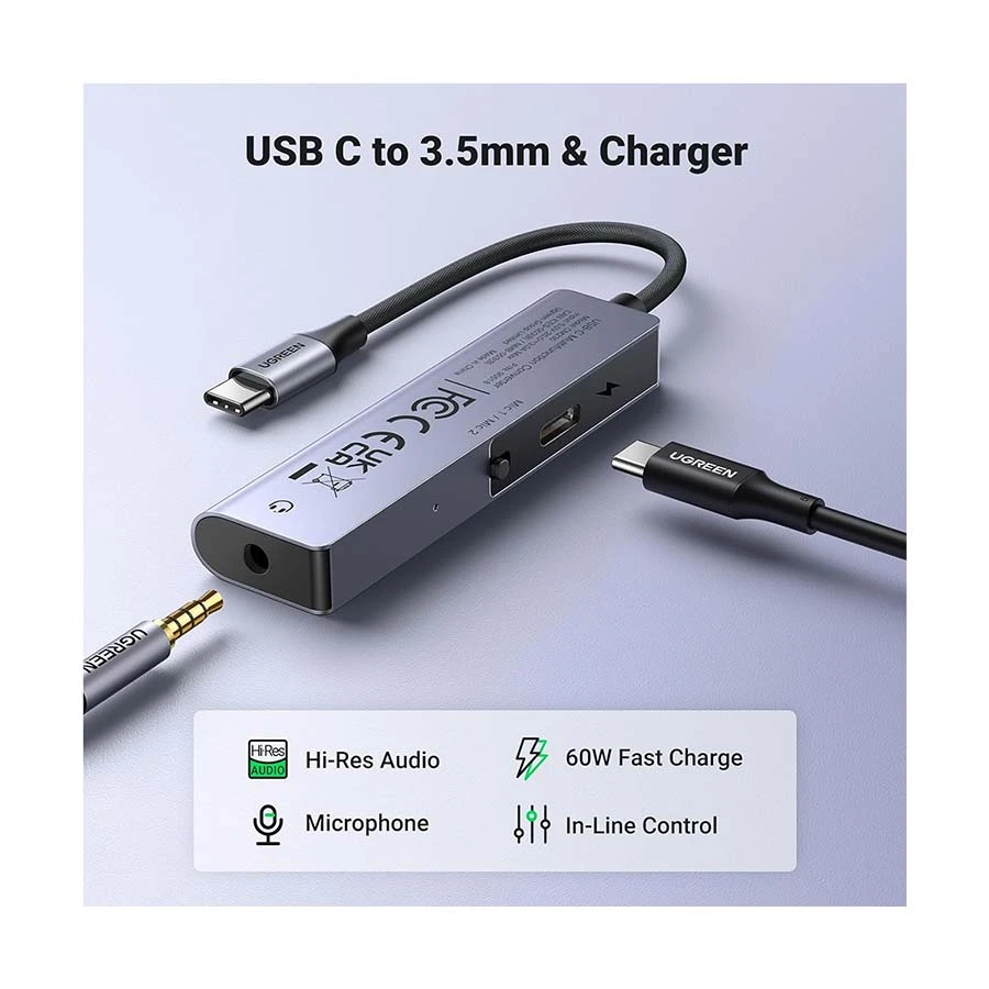 UGREEN CM230 (90518) USB-C to 3.5mm & USB-C PD Audio Adapter with Mic