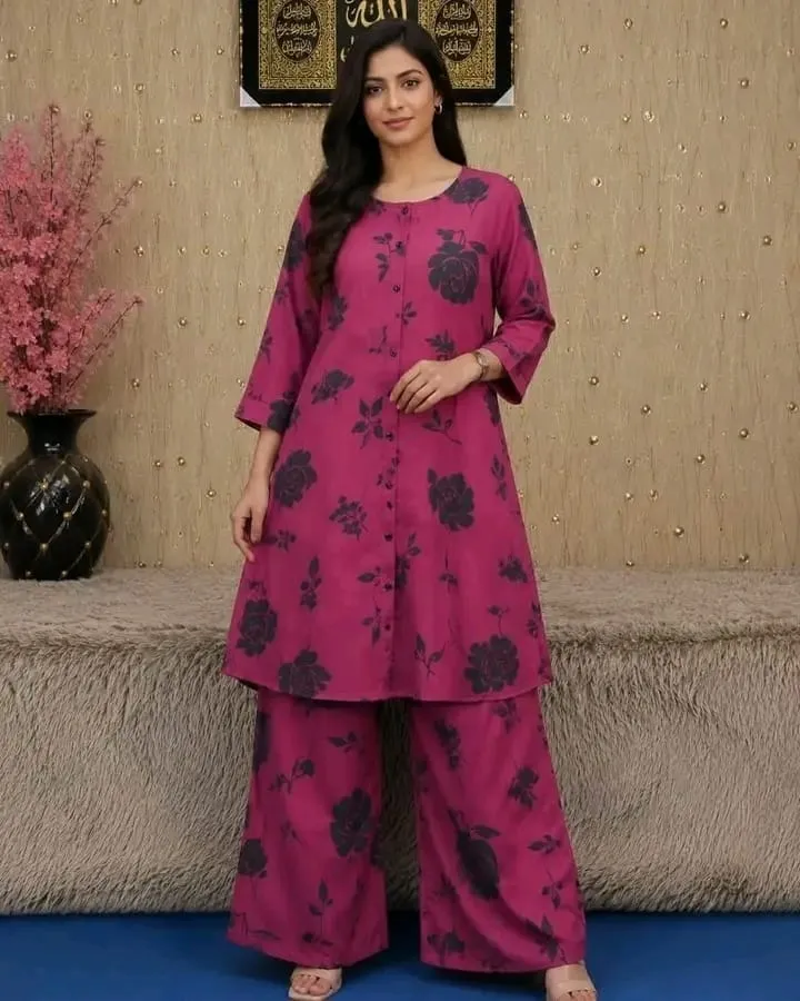 Soft Silk Western Two Piece with Button Front and Screen Print