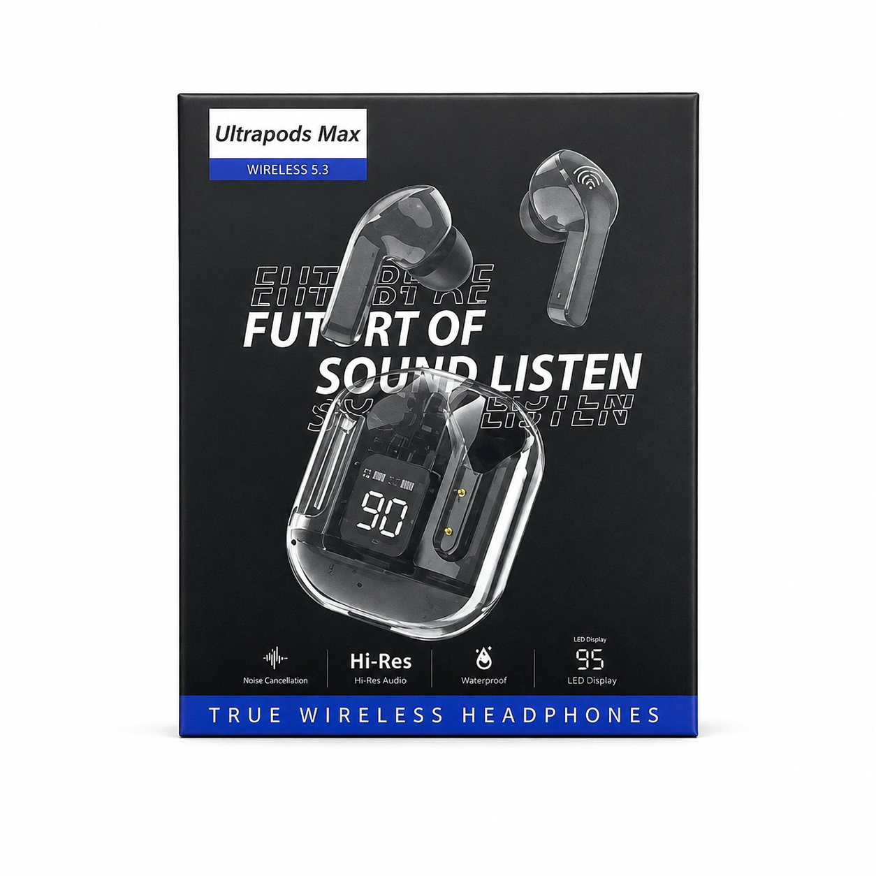 Ultrapods Pro Transparent True Wireless Earbuds – Bluetooth 5.3 TWS with Smart LED Display, ANC Noise Cancellation & IPX4 Waterproof