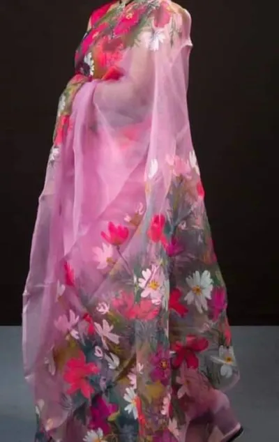 Tuli Brush Hand Print Half Silk Saree, 12 Haath