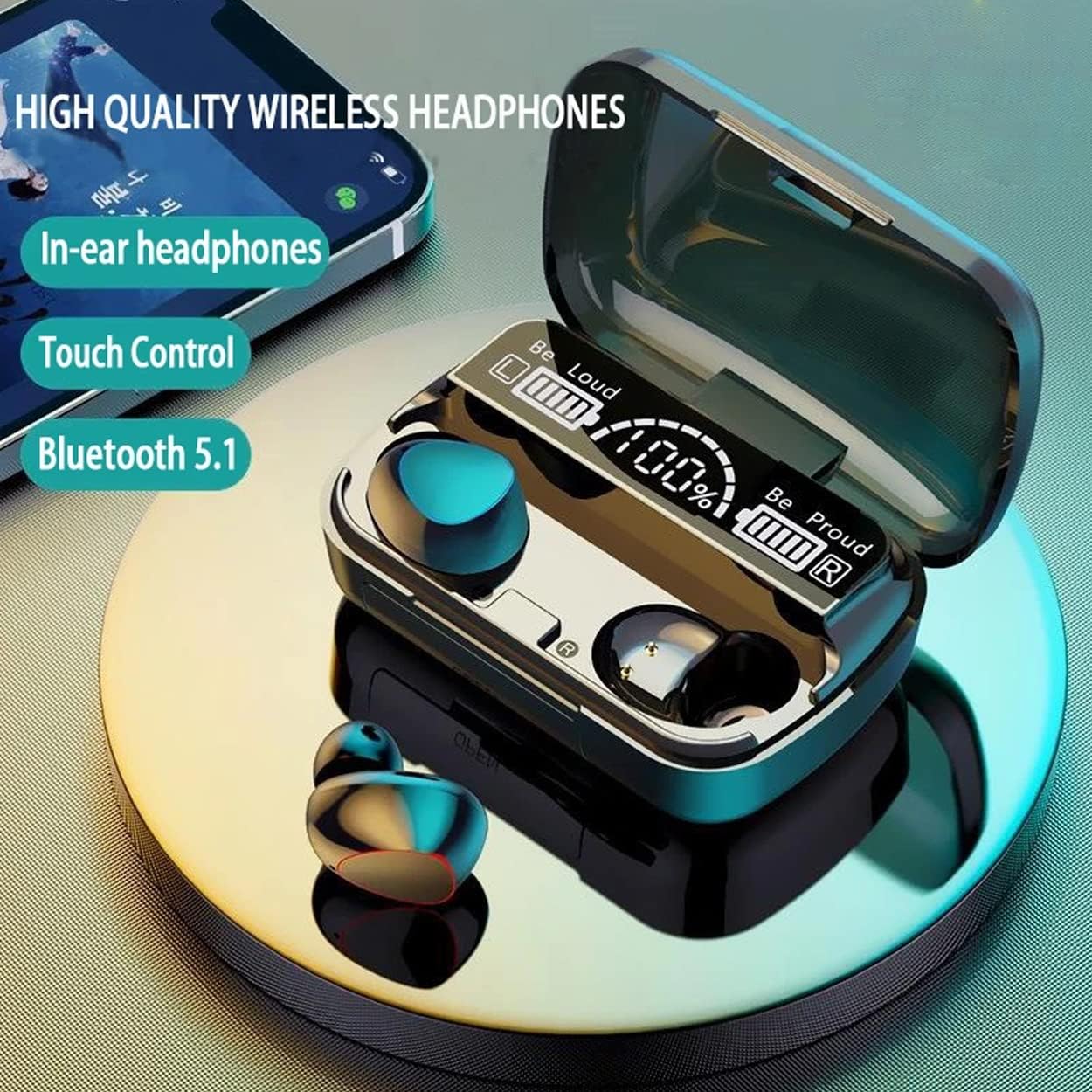 M10 True Wireless Earbuds – Bluetooth 5.1 TWS with 2000mAh Power Bank Charging Case, LED Battery Display, IPX7 Waterproof & Hi-Fi 9D Bass