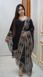 Women's Rayon Cotton Three Piece with Full Body Sequin Embroidery