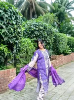 Stitched Dubai Silk Three Piece with Lace and Mirror Work